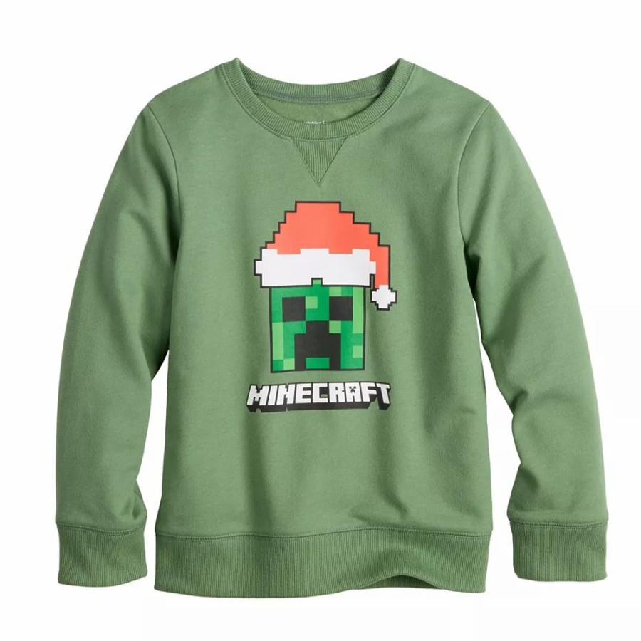 Boy Clothing * | Boys 4-12 Jumping Beans Minecraft Santa Hat Creeper Fleece Graphic Sweatshirt