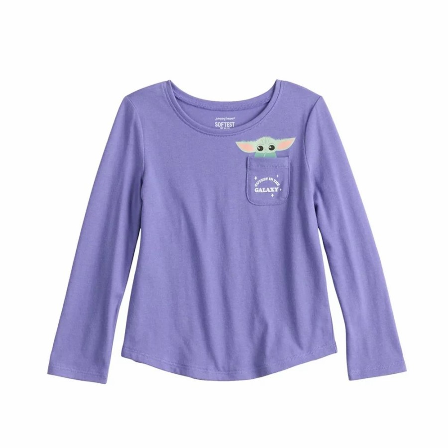 Girls Clothing * | Toddler Girl Jumping Beans Star Wars The Mandalorian Grogu Aka Baby Yoda "Cutest In The Galaxy" Long Sleeve Pocket Tee