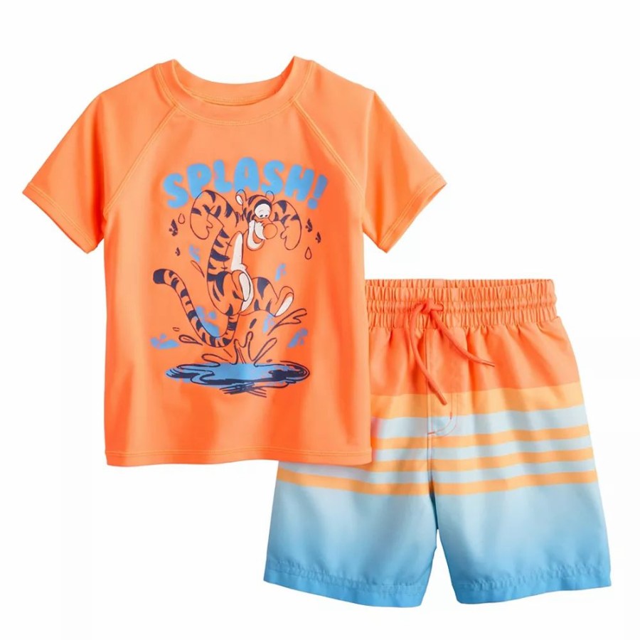 Boy Clothing * | Disney'S Tigger Toddler Boy Rash Guard Top & Striped Swim Trunks Set By Jumping Beans