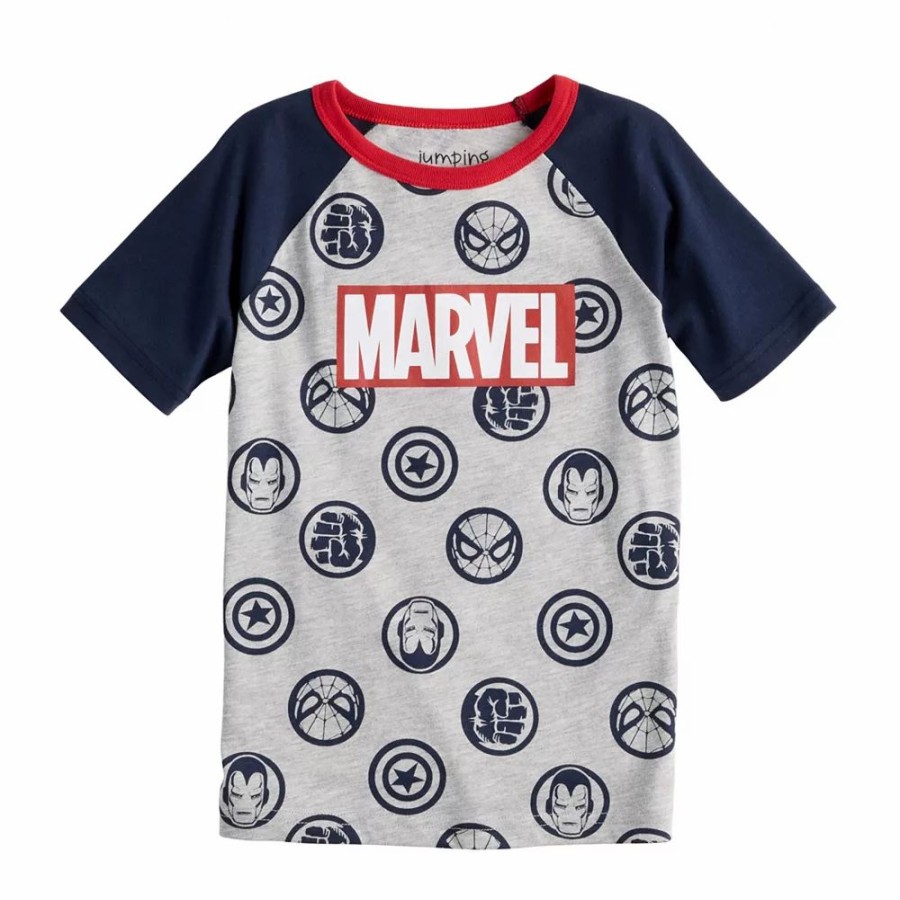 Boy Clothing * | Boys 4-12 Jumping Beans Marvel Allover Print Short Raglan Sleeve Graphic Tee