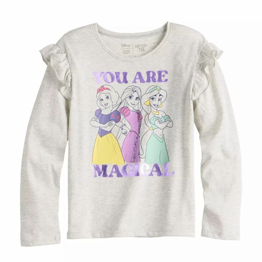 Girls Clothing * | Girls 4-12 Disney Princesses "You Are Magical" Ruffle Shoulder Long Sleeve Graphic Tee By Jumping Beans