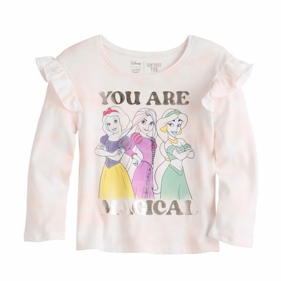 Girls Clothing * | Toddler Girl Disney Princesses Long Sleeve Ruffle Shoulder Graphic Tee By Jumping Beans