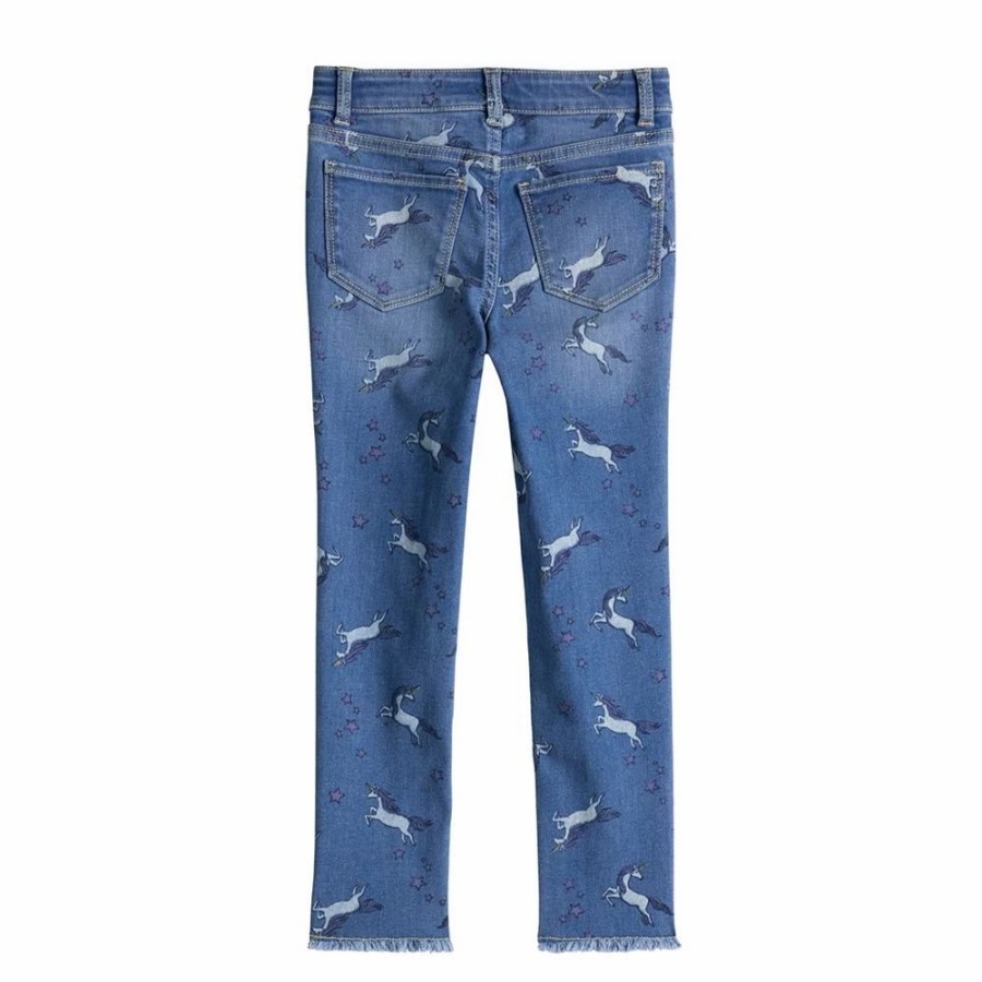 Girls Clothing * | Girls 4-12 Jumping Beans Button Fly Unicorn Print Jeggings With Raw Edge Hem