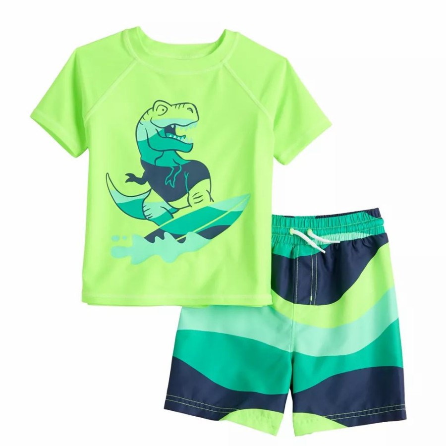 Boy Clothing * | Toddler Boy Jumping Beans Rash Guard Top & Swim Trunks Set