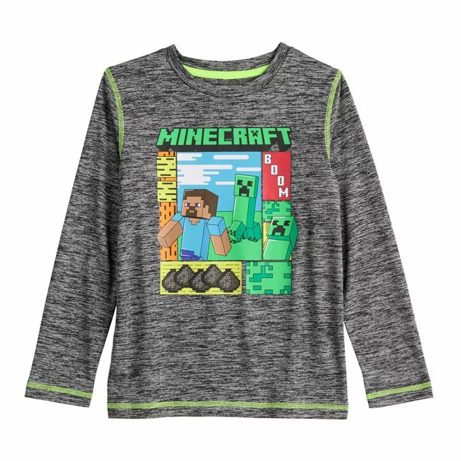 Boy Clothing * | Boys 4-12 Jumping Beans Minecraft Action Shot Long Sleeve Graphic Tee