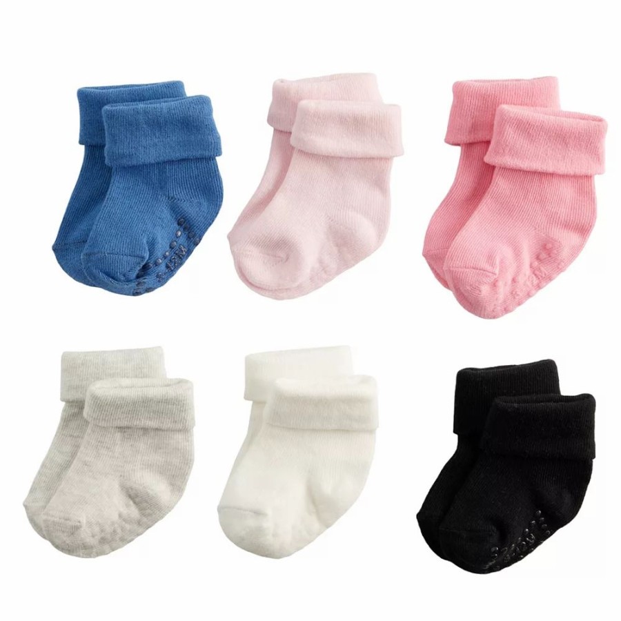 Girls Clothing * | Baby / Toddler Girl Jumping Beans 6-Pack Foldover Cuff Solid Color Socks