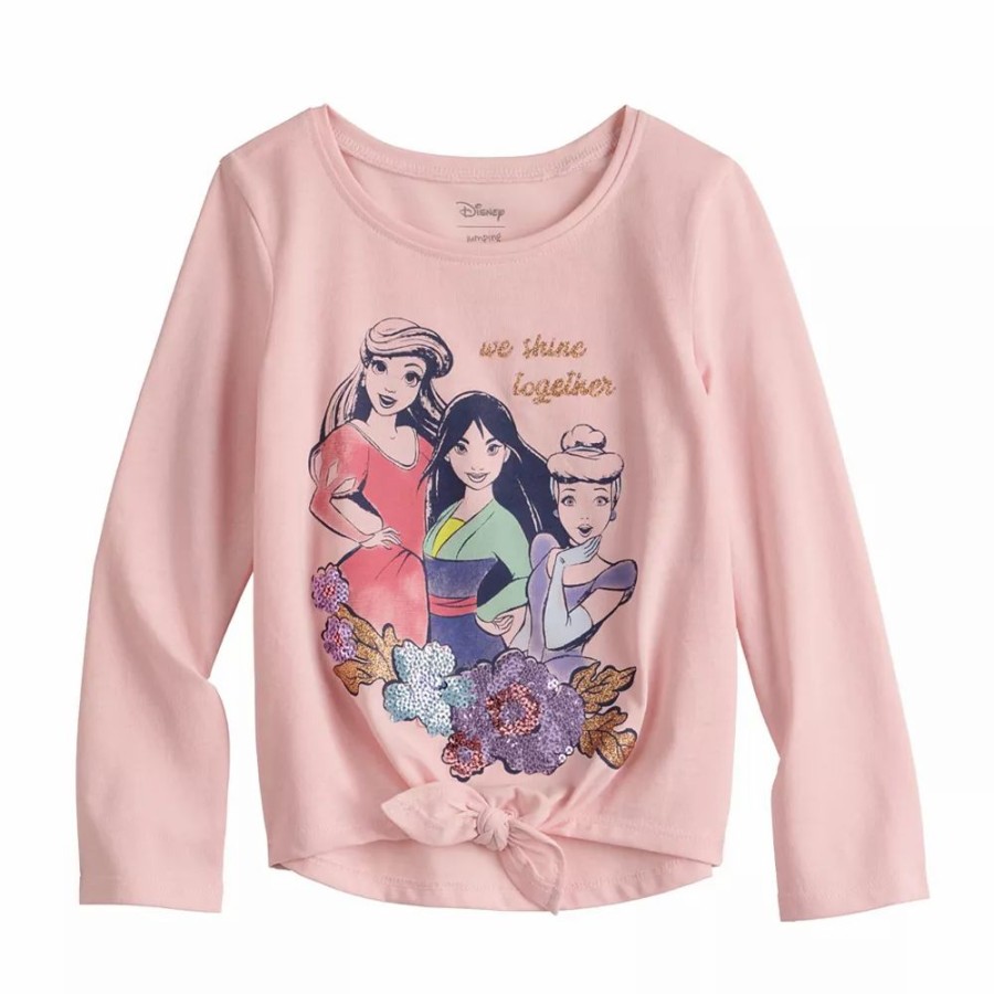 Girls Clothing * | Toddler Girl Disney Princesses "We Shine Together" Embellished Tie Front Graphic Tee By Jumping Beans