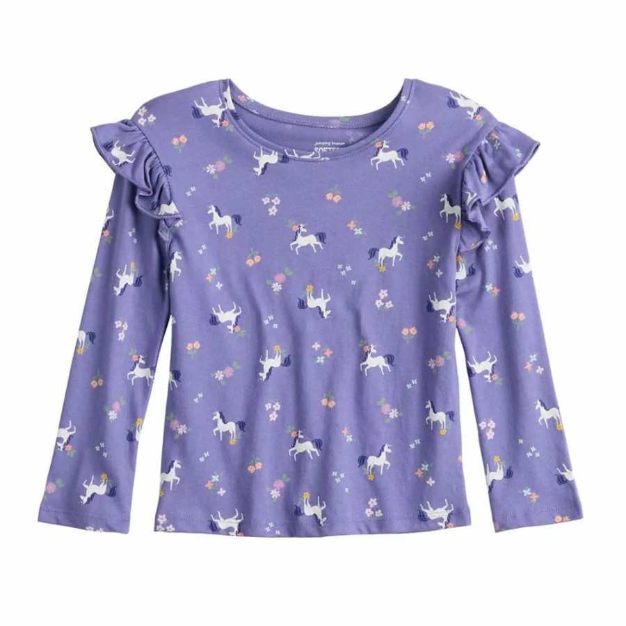 Girls Clothing * | Girls 4-12 Jumping Beans Long Sleeve Ruffle Shoulder Tee