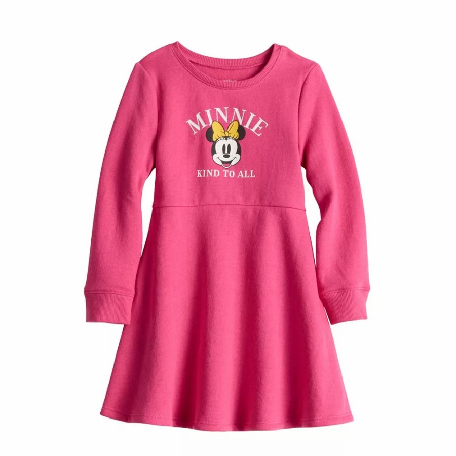 Girls Clothing * | Toddler Girl Disney Minnie Mouse "Kind To All" Fleece Long Sleeve Skater Dress By Jumping Beans