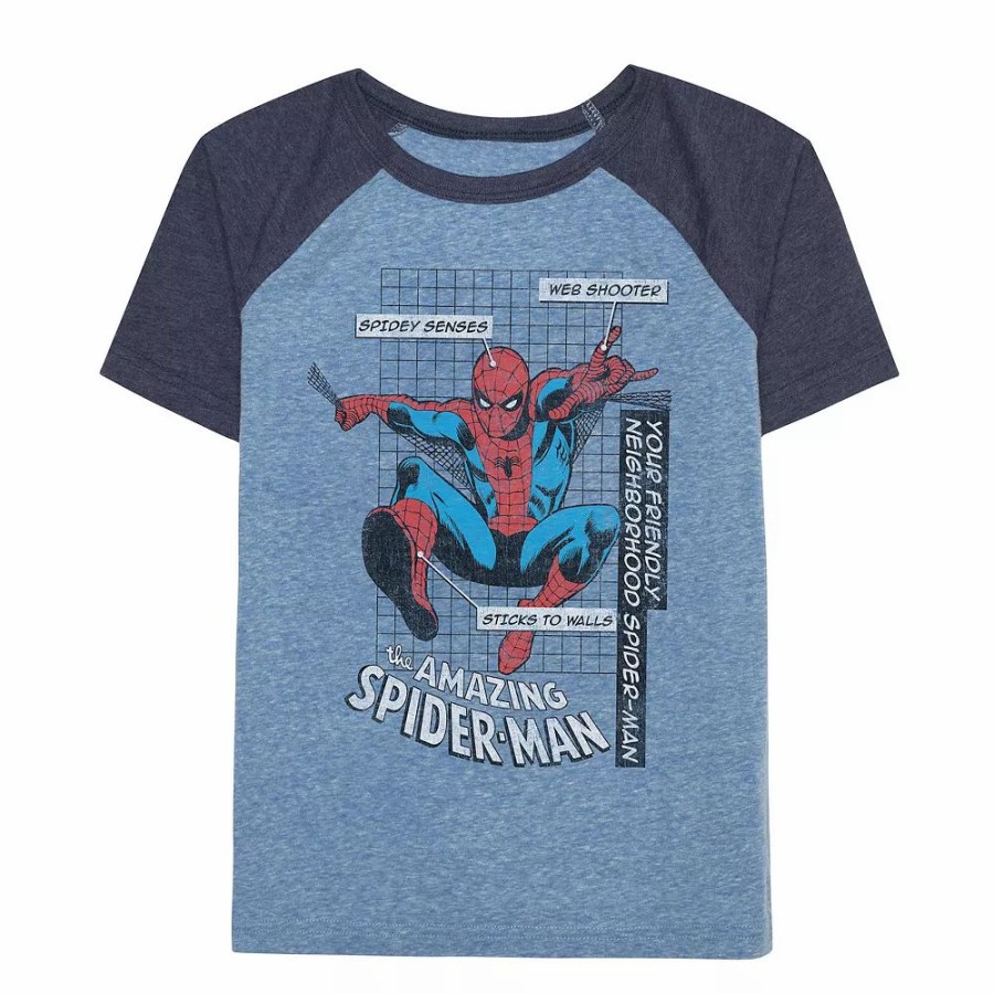 Boy Clothing * | Boys 4-12 Jumping Beans Marvel Spider-Man Old School Short Raglan Sleeve Graphic Tee