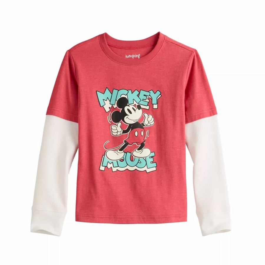 Boy Clothing * | Boys 4-12 Disney Mickey Mouse Thermal Sleeve Graphic Skater Tee By Jumping Beans